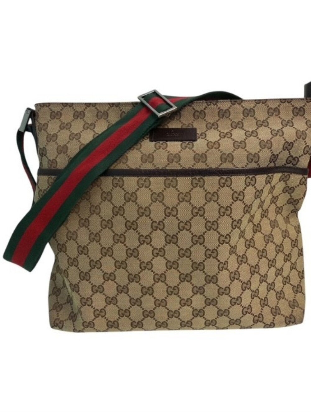 Gucci Beige GG Supreme Messenger Bag with Red and Green Web Strap